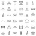 Architecture icons set, outline style