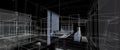 architecture interior furniture design concept 3d perspective wire frame rendering black background