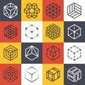 Architecture and interior studios or construction company line logo templates with 3D isometric cubes Royalty Free Stock Photo