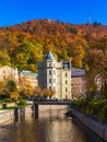 Architecture of Karlovy Vary (Karlsbad) in autumn, Czech Republic. It is the most visited spa town in the Czech Republic Royalty Free Stock Photo