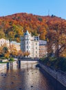 Architecture of Karlovy Vary (Karlsbad) in autumn, Czech Republic. It is the most visited spa town in the Czech Republic Royalty Free Stock Photo