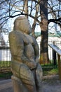 Architecture of Kolomenskoye park. Polovtsian woman stone statue