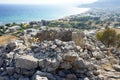 The ancient ruins are located on the Lardos hill on the Mediterranean coast, Rhodes Island, Greece Royalty Free Stock Photo