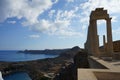 The Temple of Athena Lindia was a sanctuary on the Acropolis in Lindos, dedicated to the goddess Athena. Royalty Free Stock Photo