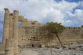 The Temple of Athena Lindia was a sanctuary on the Acropolis in Lindos, dedicated to the goddess Athena. Rhodes Royalty Free Stock Photo