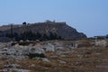 View of the ancient Acropolis of Lindos in August. Rhodes Island, Dodecanese, Greece Royalty Free Stock Photo