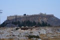 View of the ancient Acropolis of Lindos in August. Rhodes Island, Dodecanese, Greece Royalty Free Stock Photo