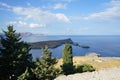 View of the Mediterranean Sea from the ancient Acropolis of Lindos. Rhodes Island, Dodecanese, Greece