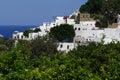 View of the white old houses of the 16th-18th centuries in ancient Lindos in August. Rhodes island, Greece Royalty Free Stock Photo