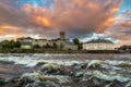 Architecture of Limerick city and Shannon river at sunset, Ireland