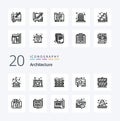 20 Architecture Line icon Pack like ruler blue print plan sketch bank building Royalty Free Stock Photo