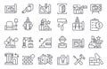 Architecture line icons. Build plan outline architect and building engineer symbols, urban construction and planning