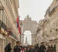 Architecture in Lisbon, Portugal - streets and the Rua Augusta Arch.