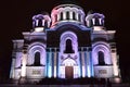 Architecture in Lithuania - St. Michael the Archangel`s Church or the Garrison Church in Kaunas is illuminated with festive lights Royalty Free Stock Photo