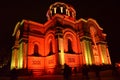 Architecture in Lithuania - St. Michael the Archangel`s Church or the Garrison Church in Kaunas is illuminated with festive lights Royalty Free Stock Photo