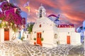 Architecture in Little Venice at night, Mykonos island in Greece Royalty Free Stock Photo