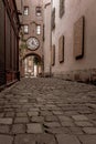 An empty cobbled street in the old center of Lviv in Ukraine Royalty Free Stock Photo