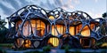 building design of a network of interconnected shapes inspired by the structure of spider silk