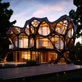 building design of a network of interconnected shapes inspired by the structure of spider silk