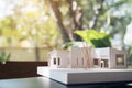 An architecture model with shop drawing paper on table in office Royalty Free Stock Photo