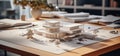 architecture models and paper on the desk Royalty Free Stock Photo