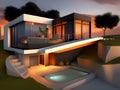 Architecture modern design, concrete house, night scene