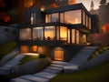 Architecture modern design, concrete house, night scene Royalty Free Stock Photo