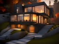 Architecture modern design, concrete house, night scene