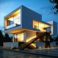 Architecture modern exterior building design. Modern house in the evening. Royalty Free Stock Photo