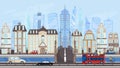 Architecture of modern metropolis, city buildings and traffic, vector illustration