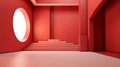 Architecture modern red theme background 3D display image generative AI Royalty Free Stock Photo