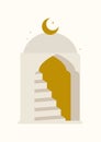 Architecture Morocco elements and moon poster illustration. Muslim mosque