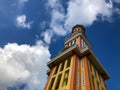 Architecture of the mosque\'s minaret, taken from a low angle Royalty Free Stock Photo