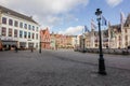 Architecture of narrow bicked street of Brugge Royalty Free Stock Photo