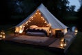 canvas camping nature luxury glamping light forest vacation tent travel. Generative AI.