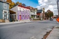 architecture of the old American town of Cumberland. Colored brick houses and streets under the autumn sky