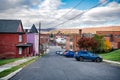 architecture of the old American town of Cumberland. Colored brick houses and streets under the autumn sky