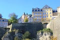 The old city walls and architecture in Luxembourg - sunny day, blue sky