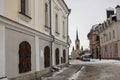 Architecture old medieval town Lutsk Ukraine. Winter view on old city.