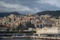 Architecture of the Old Port area of Genoa. View from the sea. Italy Royalty Free Stock Photo