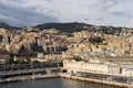 Architecture of the Old Port area of Genoa. View from the sea. Italy Royalty Free Stock Photo