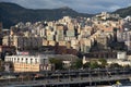 Architecture of the Old Port area of Genoa. View from the sea. Italy Royalty Free Stock Photo