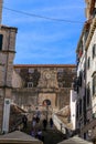 Architecture of old town, buildings with stone wall. Travel. City background. Dubrovnik, Croatia