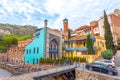 Architecture of the Old Town of Tbilisi, Georgia, in Abanotubani area. Domes of sulfur baths, carved balconies