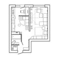 Architecture plan with furniture. House floor plan. Kitchen, lounge and bathroom.