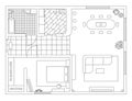 Architecture plan with furniture in top view. Coloring book Royalty Free Stock Photo