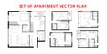 Architecture plan set of apartment, studio, condominium, flat, house.