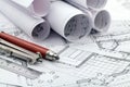 Architecture plan & tools Royalty Free Stock Photo