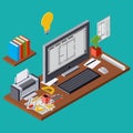 Architecture planning, project, architect workplace vector illustration