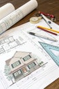 Architecture Plans and Sketch of House Project Royalty Free Stock Photo